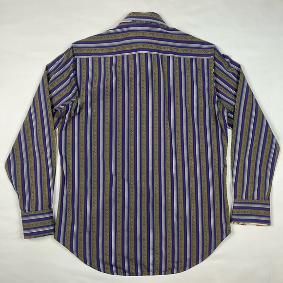 Robert Graham Mens Button Up Shirt Sz Small Flip Cuff Striped Purple C3 - Picture 3 of 9